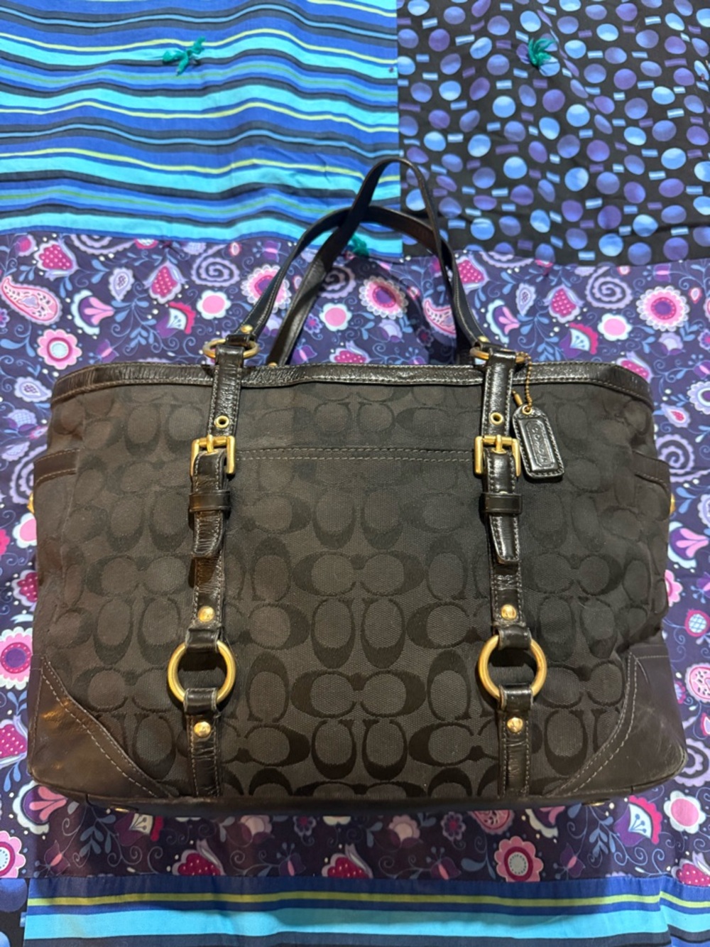 Coach Black Signature Canvas Tote with Gold-Tone Hardware